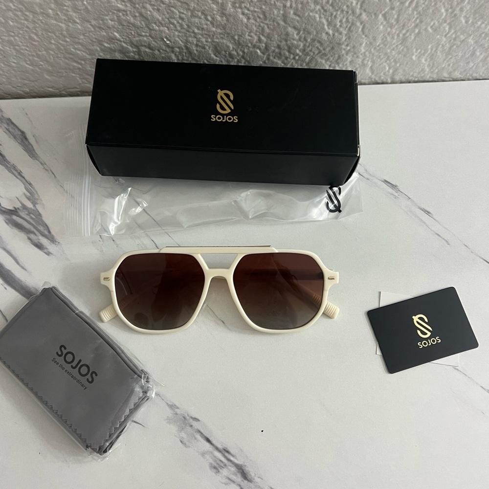 SOJOS Retro Oversized Square Polarized Sunglasses for Women white new